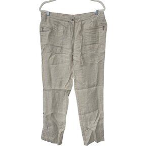 Willi Smith Linen Pants Size 10 Drawstring Roll Up Cream Casual Summer NEW